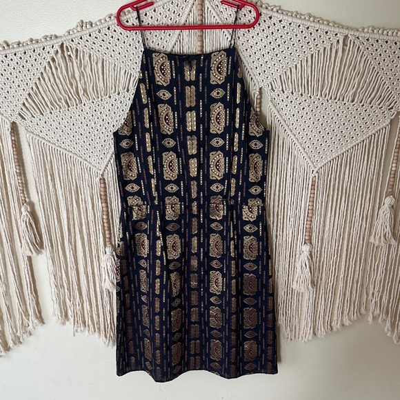 Tory Burch Black Mini Dress with Gold Metallic Embroidery - Picture 2 of 4